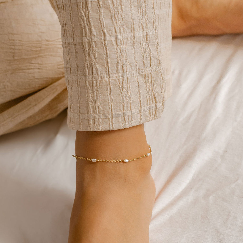 Pearl Chain Anklet Sterling Silver Gold