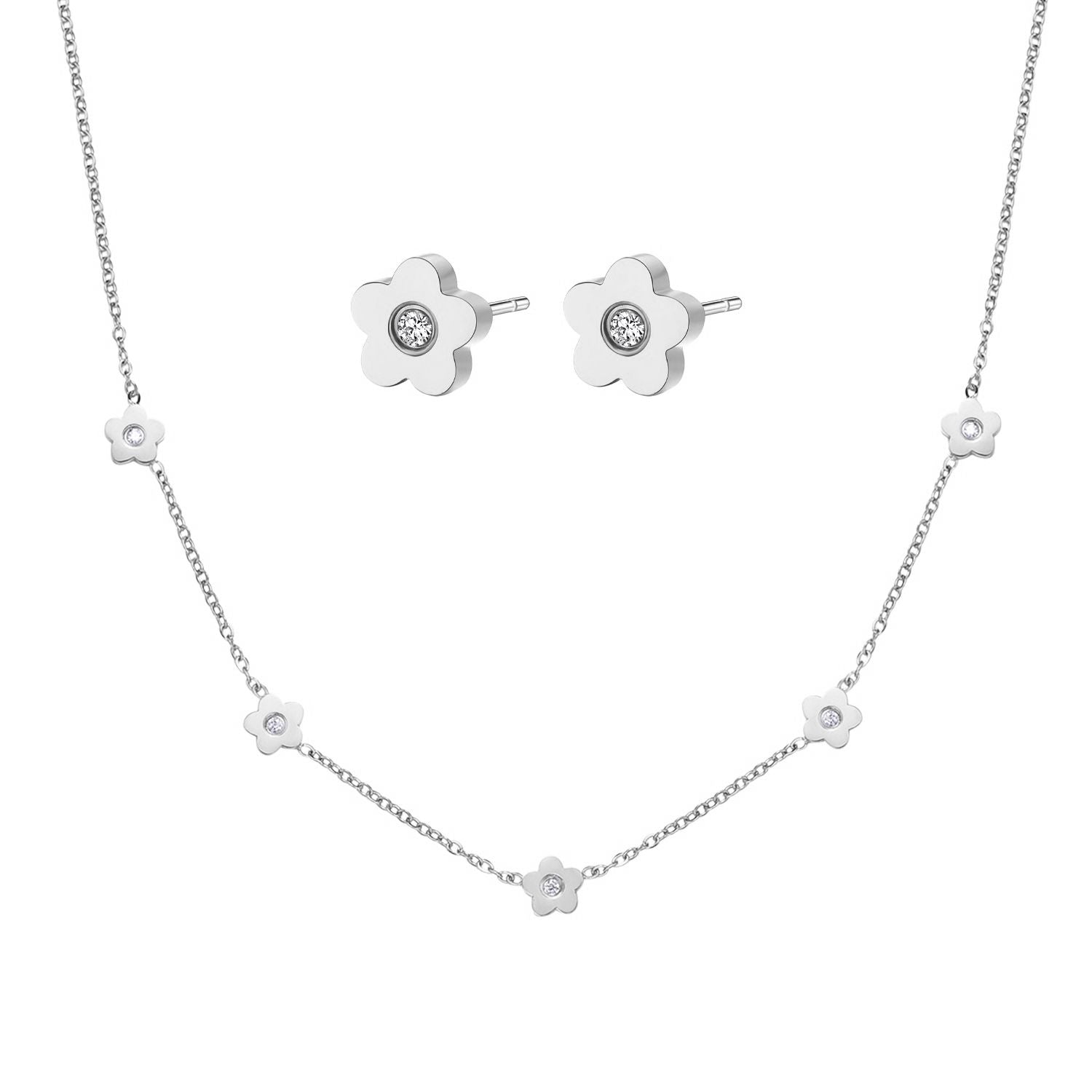 Petite Flower Charm Necklace Silver