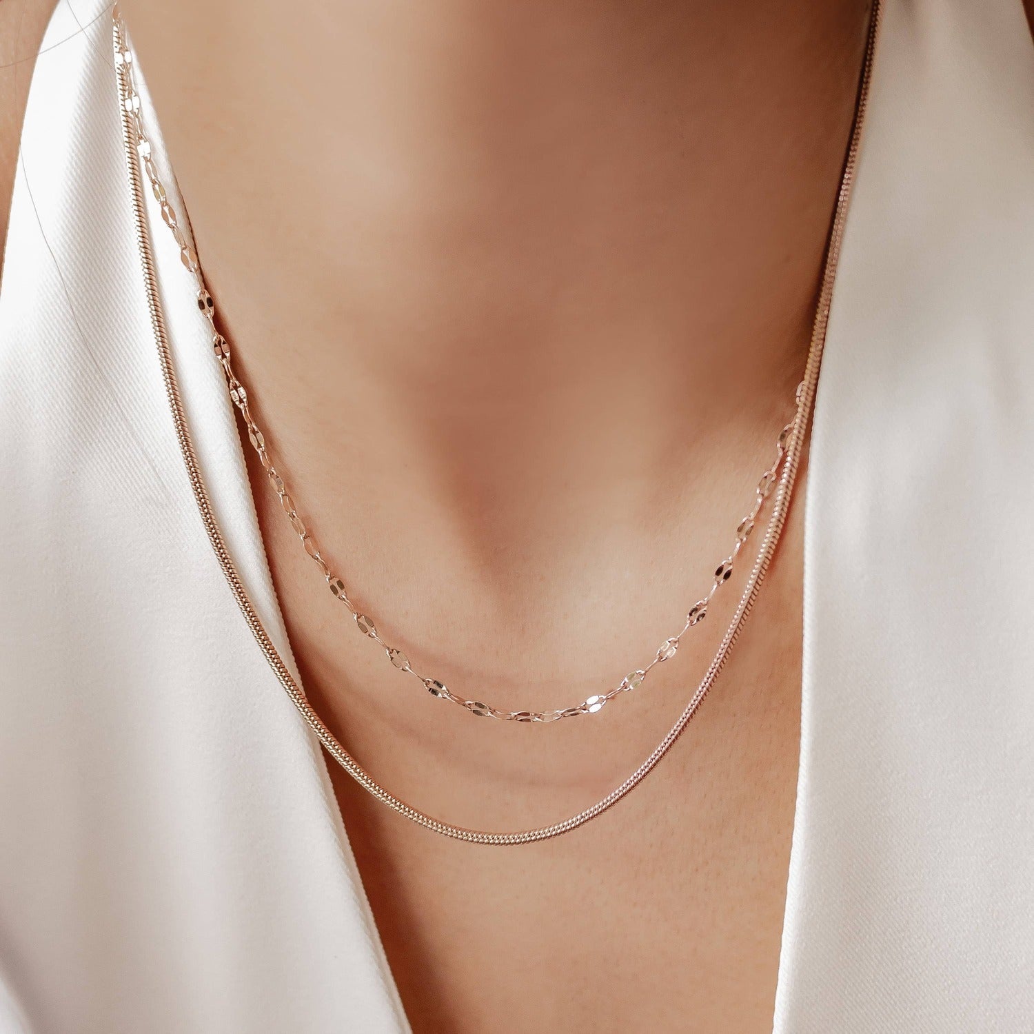 Rolo and Snake Chain Necklace Set