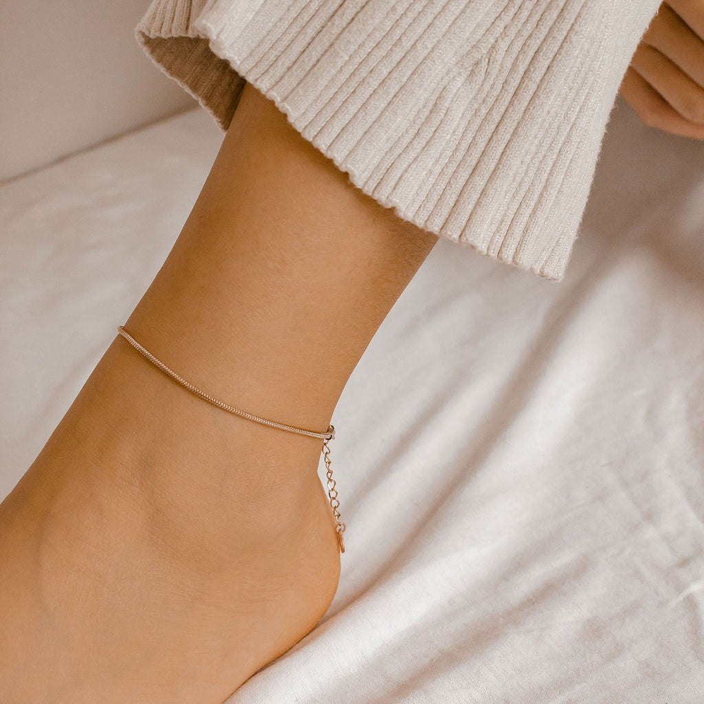 Round Snake Chain Anklet Rose Gold