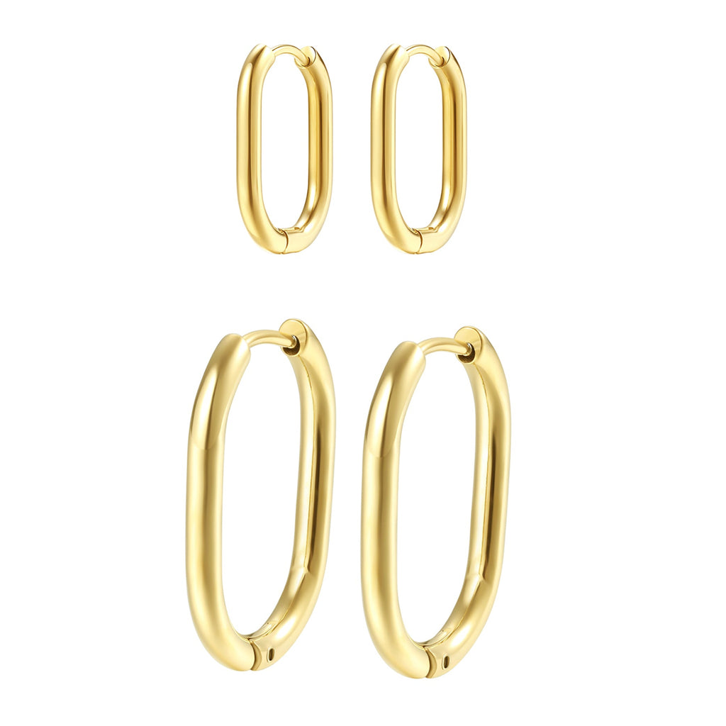 Thin Oval Hoop Earring Set Stainless Steel