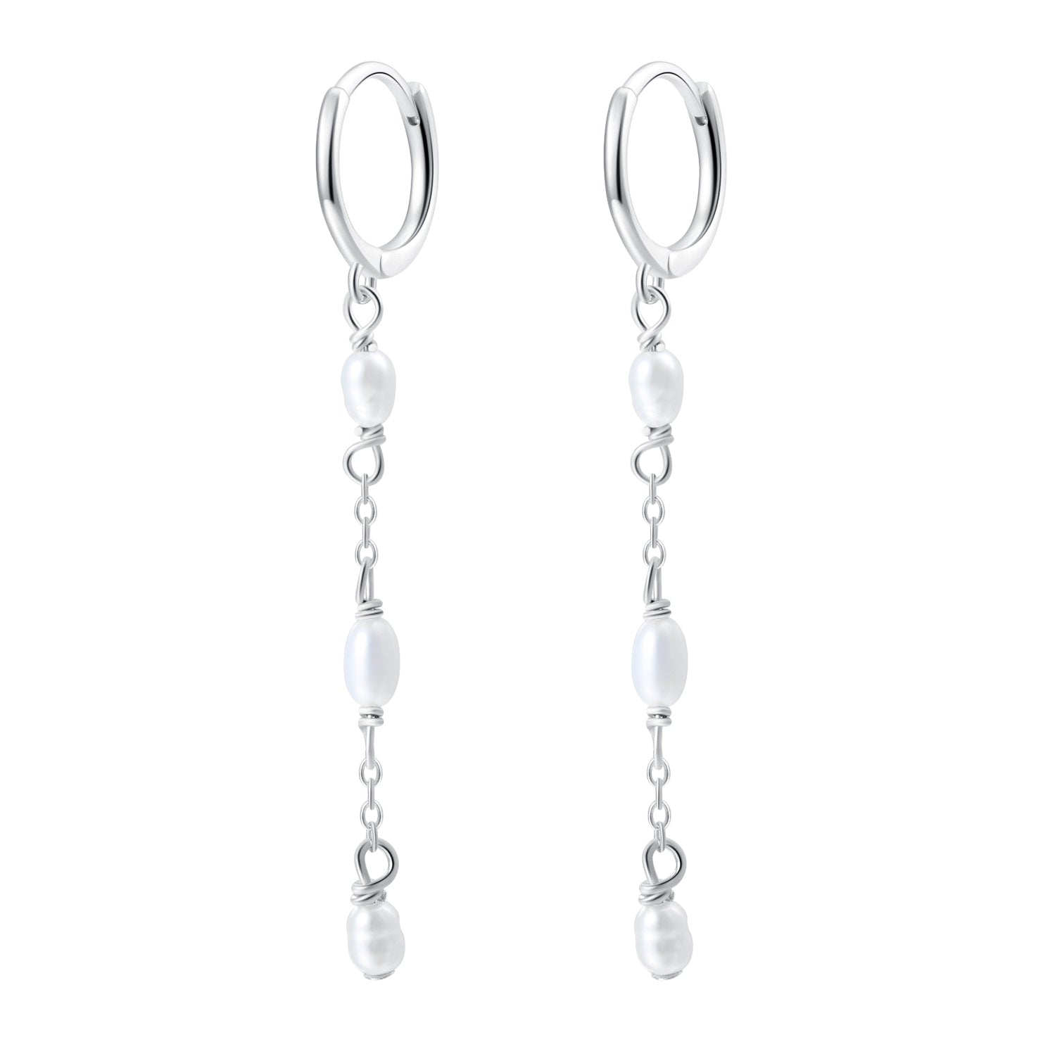 Triple Pearl Huggie Earrings Sterling Silver