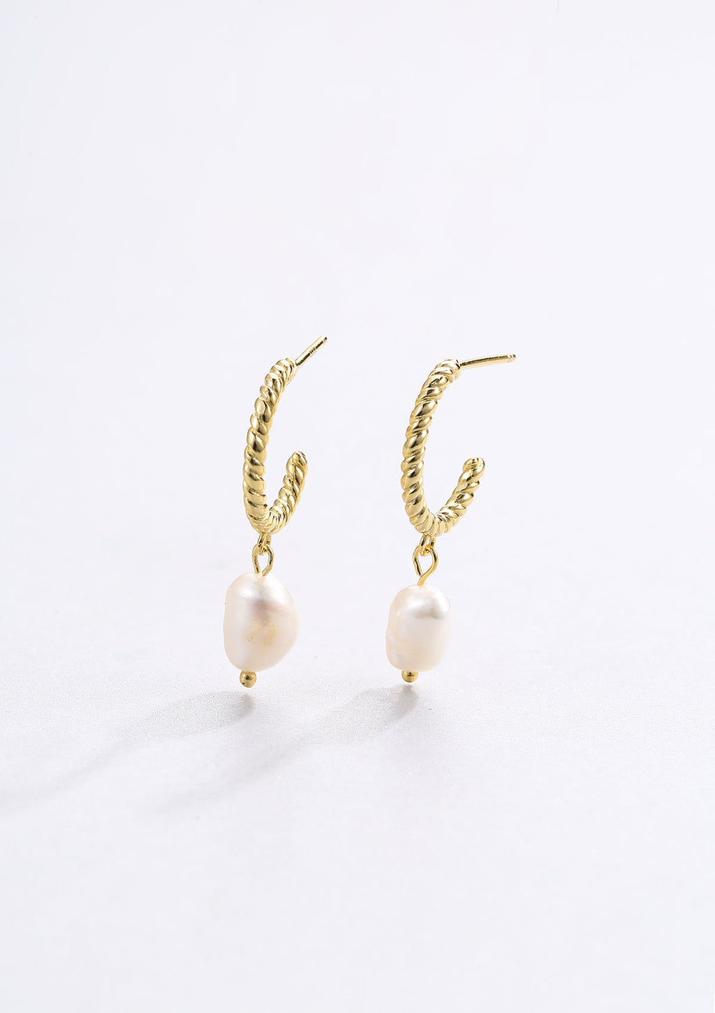 Twisted Hoop Pearl Drop Earrings Sterling Silver Gold