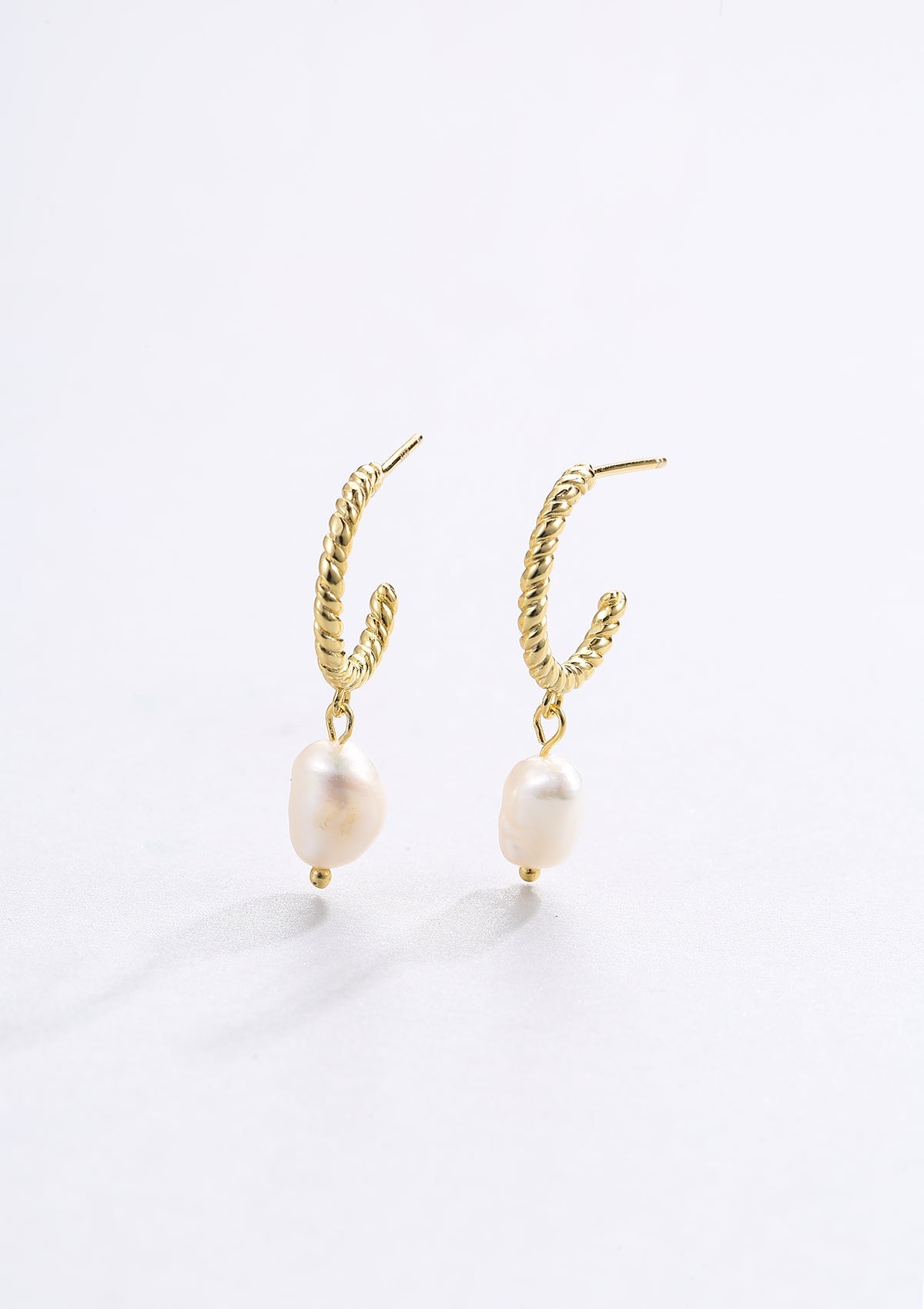 Twisted Hoop Pearl Drop Earrings Sterling Silver Gold