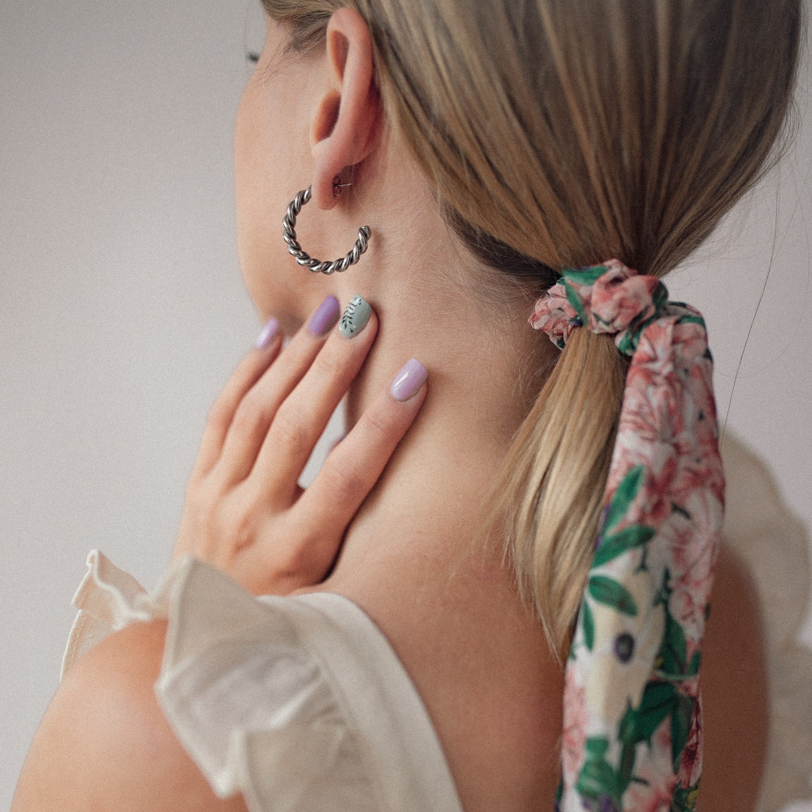 Twisted Rope Hoop Earrings Silver