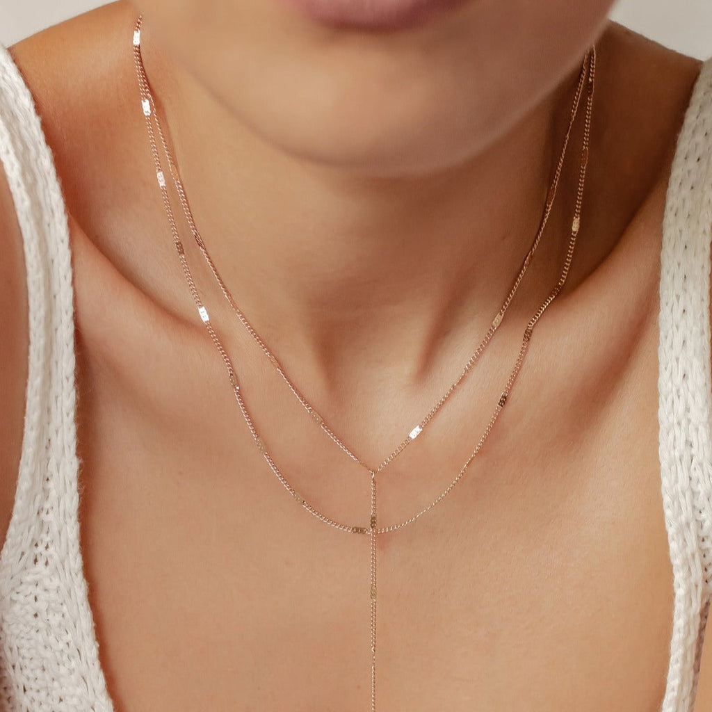 Y Layered Necklace Rose Gold