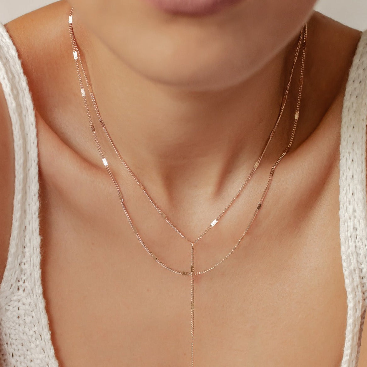 Y Layered Necklace Rose Gold